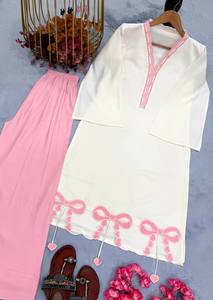 Presentamos el Nuevo Conjunto Pur Roman de Top y Pantalones Plazzo con Bordado de Diseño para Fiestas, Elástico, Antiarrugas, Reversible y de Secado Rápido - Product Image 6