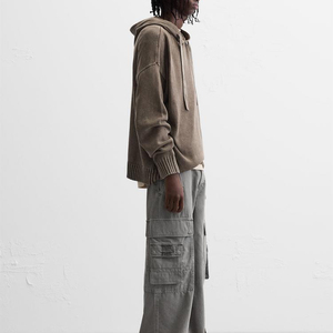 Pull-over en tricot épais personnalisé avec logo pour homme, style streetwear, effet délavé, tendance, et sweat à capuche en tricot pour homme - Product Image 6
