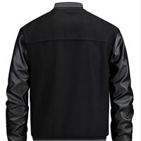Veste de baseball noire pour homme, logo B brodé gris, boutons sur le devant, col rabattu, coupe classique, style décontracté, laine, service OEM