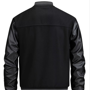 Chaqueta Letterman Negra para Hombre, con Logotipo B Bordado en Gris, Cierre de Botones, Cuello Camisero, Corte Regular, Estilo Casual, Lana, Servicio OEM - Product Image 2