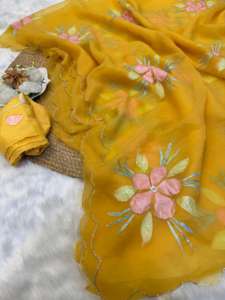 Sari en soie de mousseline de créateur indien le plus vendu, avec chemisier élégant et stylé, tenue ethnique tendance pour mariage - Product Image 2