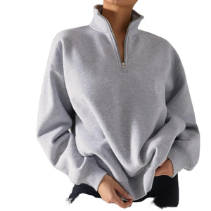 Women's Winter 100% Cotton Eco-Friendly Quarter <b>Zipper</b> Fleece Sweatshirt with Customized Sequined Logo Badge Printing - Product Image 6