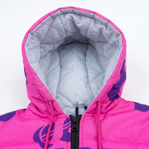Veste matelassée à capuche imprimée flamme rose et violette, manteau d'hiver à fermeture éclair, logo personnalisé, capuche amovible, 100% polyester - Product Image 3