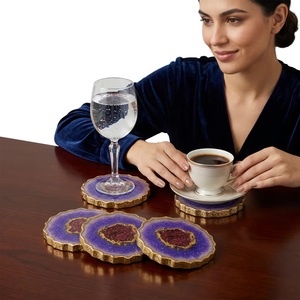Sous-verres ronds classiques en résine écologique Ba, lot de 4, violet et or, antidérapants - Product Image 3