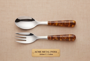 Juego de cubiertos de acero inoxidable de la colección Artisan de ACME METAL INDIA con mango de imitación de caparazón de tortuga para fiestas, bodas y cafeterías. - Product Image 1