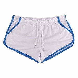 Shorts en maille décontractés pour hommes, couleur unie blanche avec bande latérale bleue, taille à cordon de serrage, respirants - Product Image 1