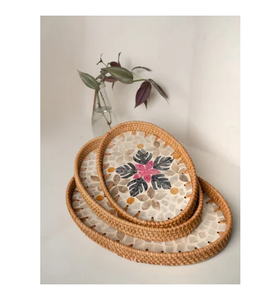 Plateau en rotin et nacre tendance et moderne, idéal pour le rangement de vaisselle, les plateaux de service et les objets artisanaux - Meilleure vente - Product Image 5