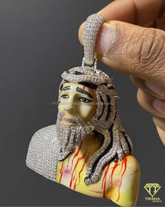 Pendentif personnalisé tête de Jésus style Hip Hop avec barbe glacée de diamants et finition artistique - Product Image 6