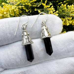 Boucles d'oreilles pendantes en argent sterling et onyx noir faites à la main, pierres précieuses naturelles, cadeau de bijoux pour femmes - Product Image 6