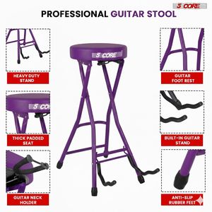 Tabouret de guitare pliable robuste 5Core, chaise rembourrée de 3,15 pouces avec repose-pieds intégré et support pour la pratique musicale - Product Image 2