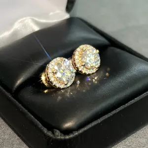 Pendientes de tuerca vintage con halo de diamantes cultivados en laboratorio, certificados por IGI, redondos, de 2.00 quilates, en oro amarillo de 14k para mujer - Product Image 1