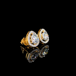 Pendientes de Diamantes Redondos con Corte Brillante para Mujer, Clásicos con Halo, Oro Sólido de 9K, Lujosos y Modernos, Chapados en Rodio - Product Image 2