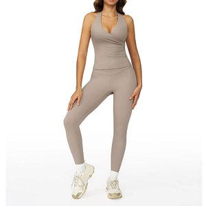High Waist Yoga Set Sports Bra and Leggings Three Piece Seamless Spandex Breathable Elastic Waist Workout Wear for Women - Product Image 5