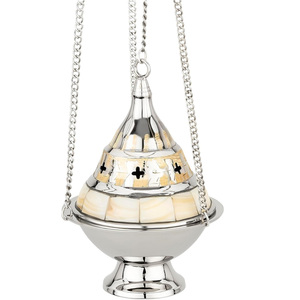Brass Censer with Chain and Mother-of-Pearl Inlays – Handmade <b>Incense</b> Burner - Product Image 1