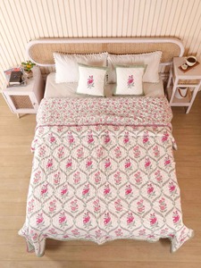 Traditional Embroidered Cotton <b>Quilt</b> Floral Pattern All-Season Home Decor <b>Bedding</b> Set - Product Image 6