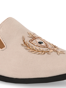 Asken Atelier Premium Men's Ivory Cream Velvet Loafers Elegant <b>Embroidered</b> Crest Emblem Anti-Slip Luxury Slip-On Dress <b>Shoes</b> All - Product Image 3