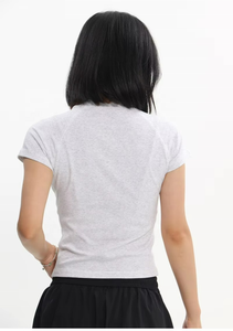 Top Corto Básico Ajustado de Algodón y Spandex para Mujer, Camiseta Corta con Costuras - Product Image 2