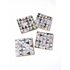 Juego de posavasos artesanales de nácar con diseño geométrico triangular, posavasos de mosaico de nácar para bebidas, para mesas de lujo en el hogar, hoteles y restaurantes. - Product Image 1