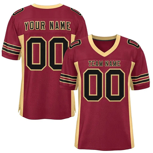 Custom Maroon Gold American Football Jersey V-Neck Short Sleeve Mesh Breathable 100% Polyester Sublimated Print Team <b>Name</b> Number - Product Image 5