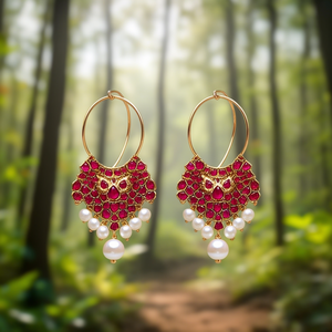 Ruby Kemp Pearl Chandelier Drop Earrings-Ethnic Religious Trendy Hoop Stud Style - Product Image 3