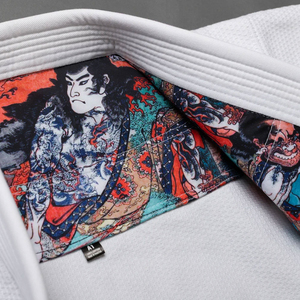 White BJJ Kimono With Colorful Japanese Art Print Inside Collar And Sleeve Ends Unisex Adult Martial Arts Wear JUI JITSU - Product Image 5