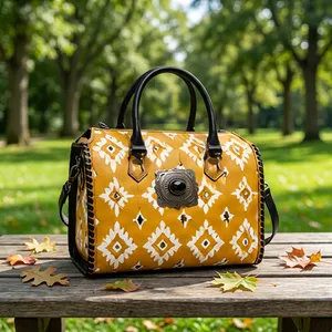 Sac à main en cuir de luxe pour femme, style vintage, motif cartes de créateur, avec chaînes décoratives et deux anses - Product Image 4