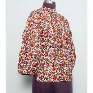 Blusa de Estilo Dulce con Estampado Floral 100% Algodón, Manga 3/4, Cuello Redondo para Mujer, Tejido de Punto Transpirable y Ecológico, Ropa Casual de Verano - Product Image 4