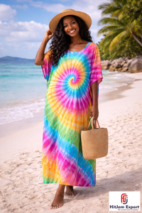 Women Custom <b>Kaftan</b> Dress Printed <b>Beach</b> Cover Up Loose Fit Silk Cotton Rayon Polyester Wholesale Manufacturer Supplier - Product Image 3