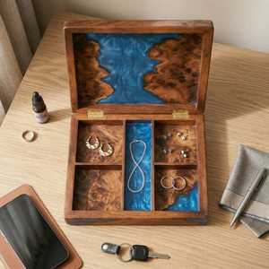 Wooden <b>Keepsake</b> <b>Box</b> with Epoxy Resin Design Handmade Jewelry Organizer Luxury Artisan Gift Elegant Decorative Storage <b>Box</b> - Product Image 4
