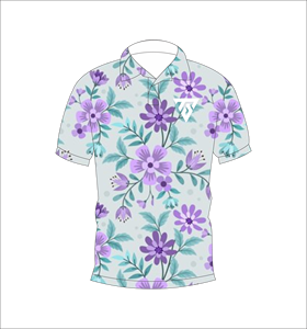 Camiseta Polo Personalizada con Estampado Floral Blanco y Morado, Manga Corta, Transpirable, Informal, Uniforme de Golf para Hombre - Product Image 1