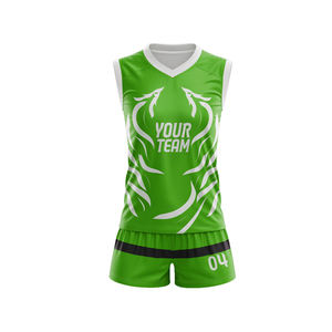 Conjunto de Uniforme de Voleibol Verde Sublimado Personalizado, Cuello en V, Sin Mangas, Absorbe la Humedad, 100% Poliéster, Unisex para Adultos, Tallas Grandes - Product Image 1