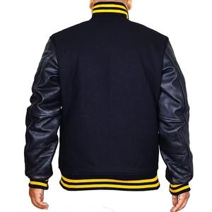 Black Waterproof Knitted Varsity <b>Jacket</b> Yellow Trim <b>Men</b> Unisex Baseball Style Zipper Sleeve Custom logo Option Warm Outerwear - Product Image 3