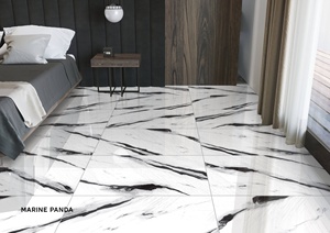Carreaux muraux en porcelaine à motif marbre blanc moderne 600x600mm, brillants, polis, antidérapants, pour salle de bain intérieure (S) - Product Image 2