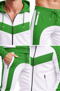 Conjunto Deportivo Unisex Verde y Blanco en Contraste – Chaqueta con Capucha y Cremallera con Pantalones Jogger, Atuendo Deportivo Informal de Corte Ajustado para Gimnasio - Product Image 6