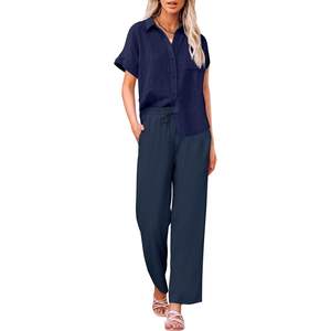 2025, conjuntos informales de dos piezas de verano para mujer, conjuntos holgados de lino de talla XS con pantalones cortos por encima de la rodilla y Tops cortos - Product Image 2