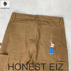 Pantalon cargo HONEST EIZ pour homme, taille haute, couleur unie, en denim de coton respirant, style streetwear, avec patchs décoratifs, idéal pour l'automne - Product Image 2