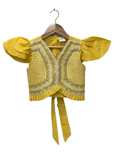 Top Tejido Twisha de Manga Media con Adornos y Pantalón Palazzo - Amarillo y Verde Lima - Product Image 2