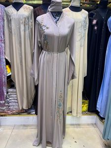 Wholesale Modest Dubai Beaded Sequined <b>Long</b> Sleeve Abaya Muslim Traditional Handmade Wedding Women Breathable V Neck - Product Image 3