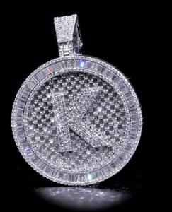 Moissanite <b>Silver</b> <b>Initial</b> K Pendant Round Medallion Iced Out Hip Hop Statement <b>Necklace</b> Luxury Jewelry For Men Unisex Gift - Product Image 1