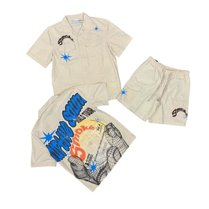 Ensemble T-shirt et short décontracté pour homme, style streetwear personnalisé, à manches courtes, avec lettrage orné de strass et sérigraphie - Product Image 6