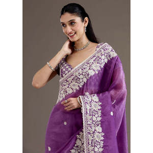 Embroidered <b>Saree</b> with Sequins Work for Career Parties - Product Image 5