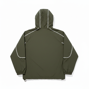Blouson matelassé à capuche vert olive pour homme, coupe-vent style sportif avec fermeture éclair quart de tour et emblème décoratif, coupe droite, idéal pour l'automne - Product Image 3