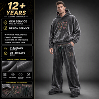Ensemble Homme : Sweat à Capuche Délavé et Pantalon Large 2 Pièces, Doublure Florale, Broderie Numérique, Streetwear Oversize Personnalisé