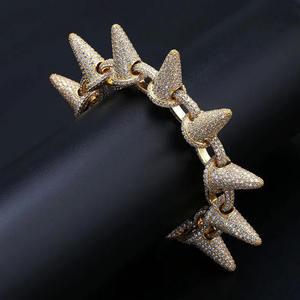 Meilleur bracelet pour homme en moissanite taille ronde, style hip-hop, avec maillons pointus, clarté VVS, bijoux hip-hop, bracelet de luxe pavé en or 14K - Product Image 4