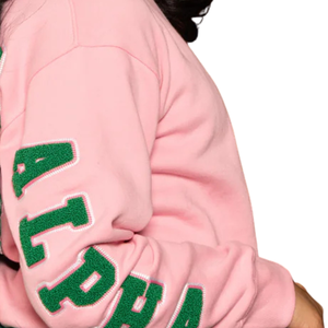 Sweat-shirt rose en chenille avec motif au dos AKA Sorority Inc pour femme, haut à col rond brodé de lettres grecques de qualité supérieure - Product Image 6