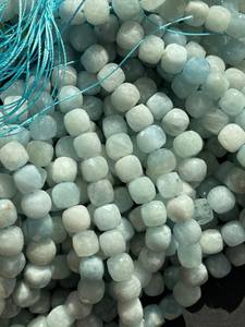 Cuentas de piedra de aguamarina natural facetadas de forma cuadrada, hermosa piedra preciosa azul marino, hilo completo para la fabricación de joyas. - Product Image 2