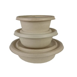 Bol en bagasse jetable robuste de 26 oz avec couvercle, non blanchi, biodégradable, pour la livraison de repas, la restauration, les nouilles, le riz, les salades - Product Image 1