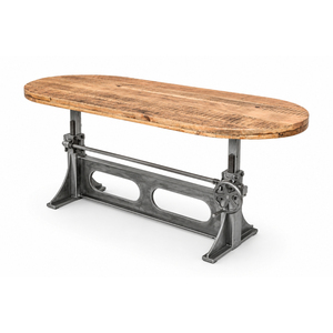 Industrial style cast iron Base Hand Lifting Oval Dining <b>Table</b> <b>Solid</b> mango <b>Wood</b> <b>Top</b> Restaurant hotel Hospitality furniture - Product Image 1