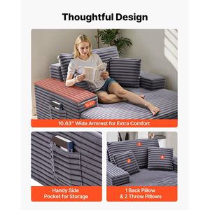 Chaise longue moderna da interno senza struttura da 48 pollici, poltrona da lettura oversize con cuscini decorativi e braccioli imbottiti, design New Age - Product Image 5