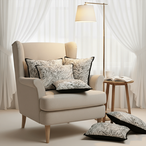 SOGA Ensemble de 6 housses de coussin 45 cm, motif abstrait noir et gris, 30x50 cm, bordure artistique, coussins décoratifs - Product Image 1